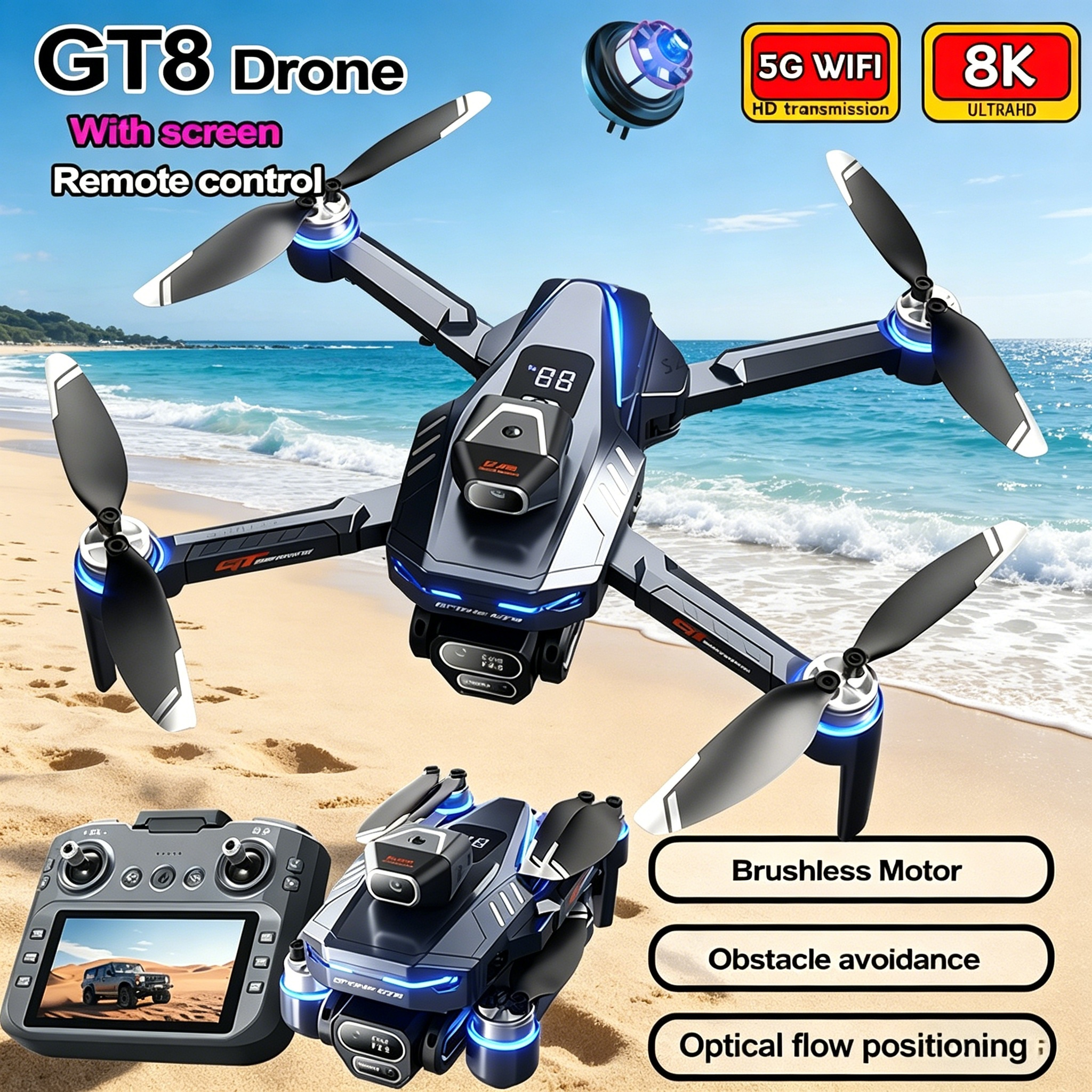 New Drone GT8 8K Professional  - Drone Kit Professional のレビューと価格